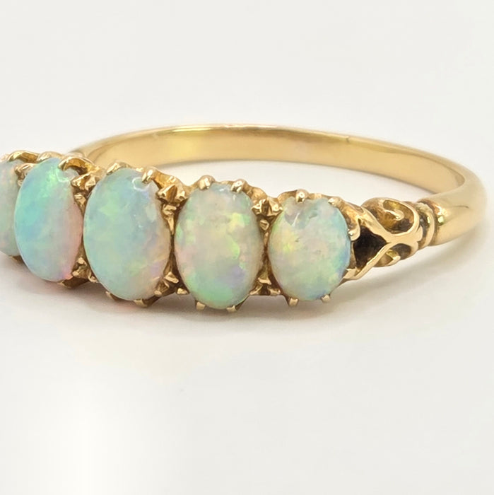 Vintage: 18ct Yellow Gold Five Stone Opal Dress Ring — 1.47ct