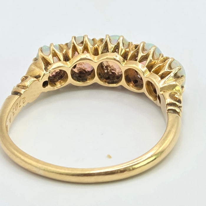 Vintage: 18ct Yellow Gold Five Stone Opal Dress Ring — 1.47ct