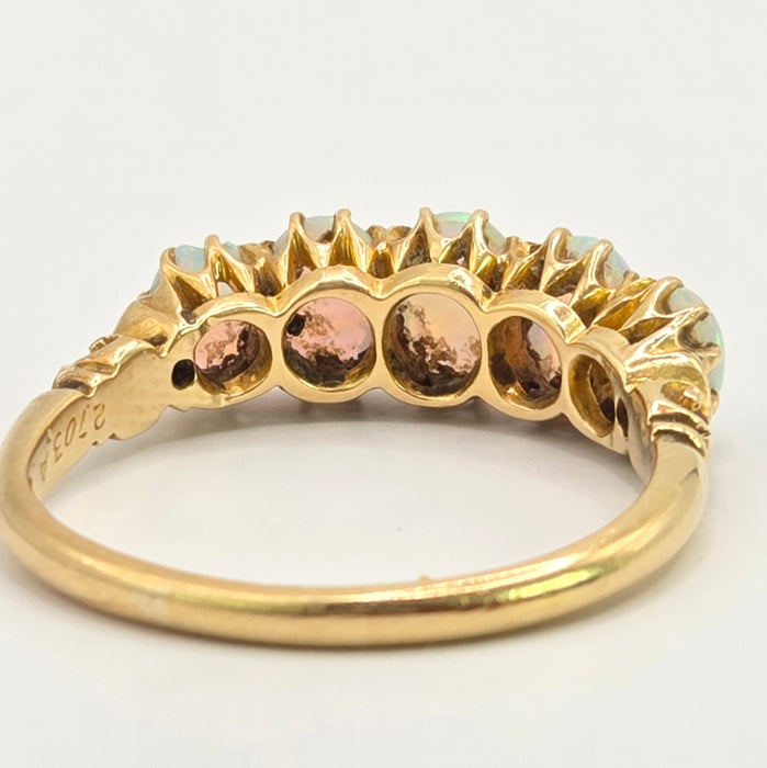 Vintage: 18ct Yellow Gold Five Stone Opal Dress Ring — 1.47ct