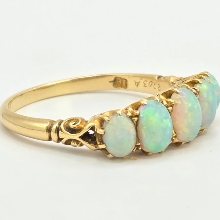 Vintage: 18ct Yellow Gold Five Stone Opal Dress Ring — 1.47ct