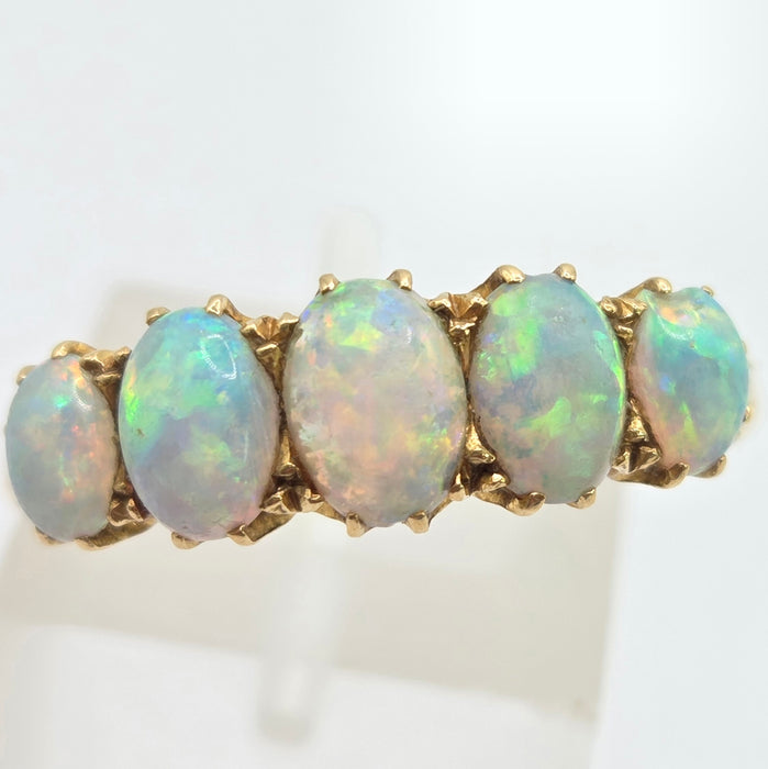 Vintage: 18ct Yellow Gold Five Stone Opal Dress Ring — 1.47ct