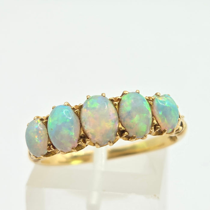 Vintage: 18ct Yellow Gold Five Stone Opal Dress Ring — 1.47ct
