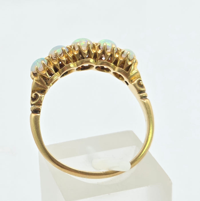 Vintage: 18ct Yellow Gold Five Stone Opal Dress Ring — 1.47ct