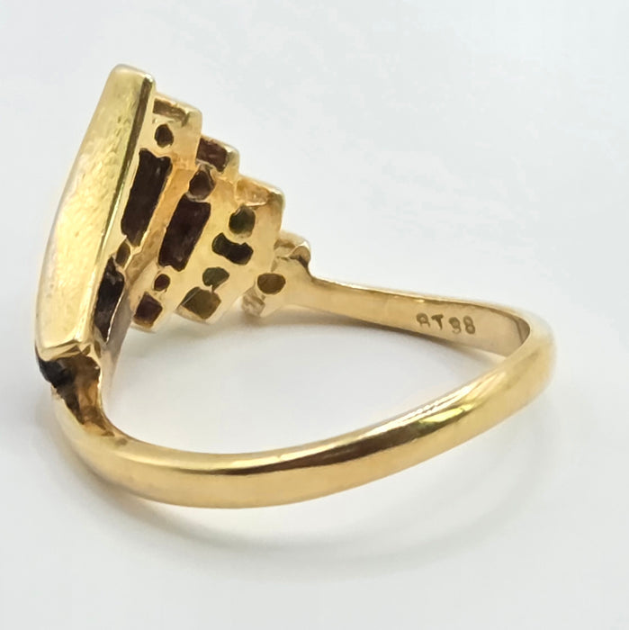 Vintage: 18ct Yellow Gold Diamond, Emerald, Ruby & Sapphire Wishbone Ring — 0.27ct — From 1989