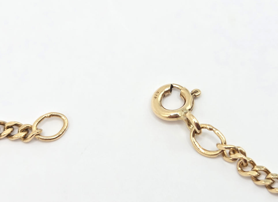 Vintage: 9ct Yellow Gold Sapphire & Diamond Flattened Curb Chain Necklace