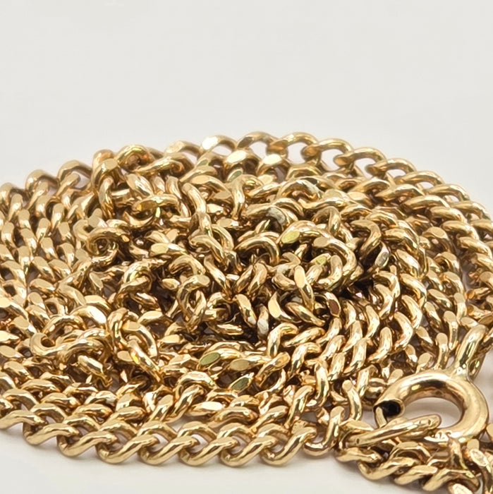 Vintage: 9ct Yellow Gold Sapphire & Diamond Flattened Curb Chain Necklace