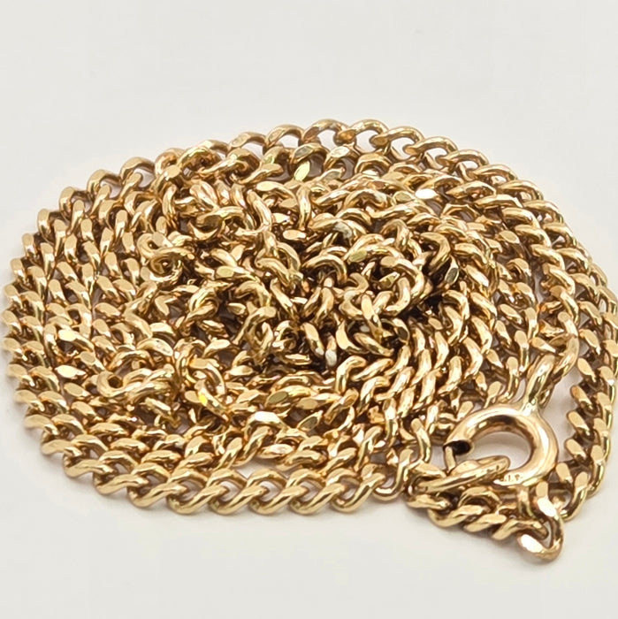 Vintage: 9ct Yellow Gold Sapphire & Diamond Flattened Curb Chain Necklace