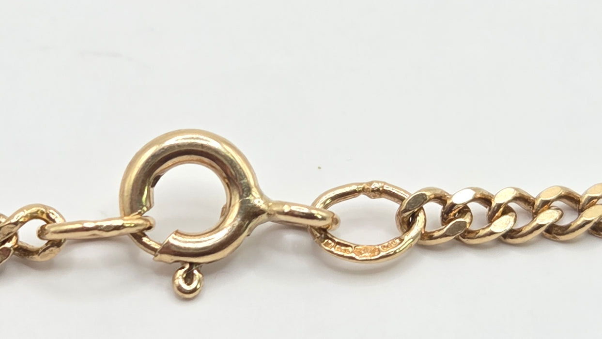 Vintage: 9ct Yellow Gold Sapphire & Diamond Flattened Curb Chain Necklace