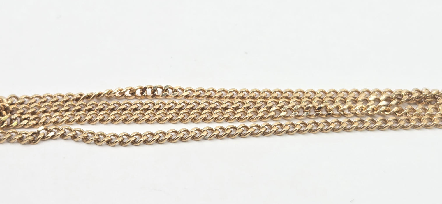 Vintage: 9ct Yellow Gold Sapphire & Diamond Flattened Curb Chain Necklace