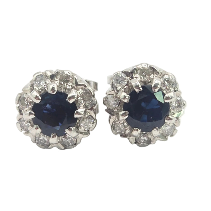 Vintage: 18ct White Gold Sapphire & Diamond Cluster Stud Earrings — From 1982