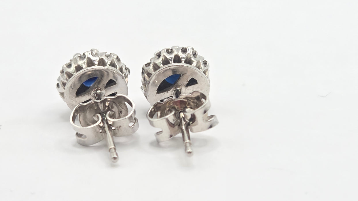 Vintage: 18ct White Gold Sapphire & Diamond Cluster Stud Earrings — From 1982