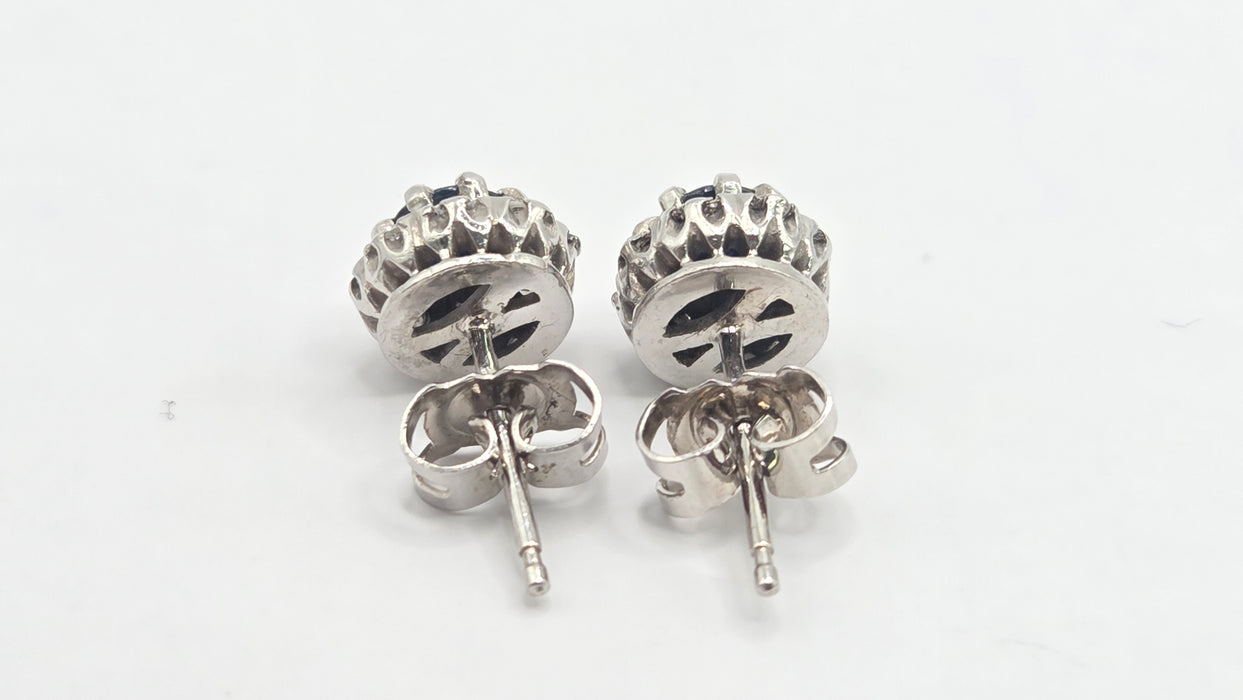 Vintage: 18ct White Gold Sapphire & Diamond Cluster Stud Earrings — From 1982