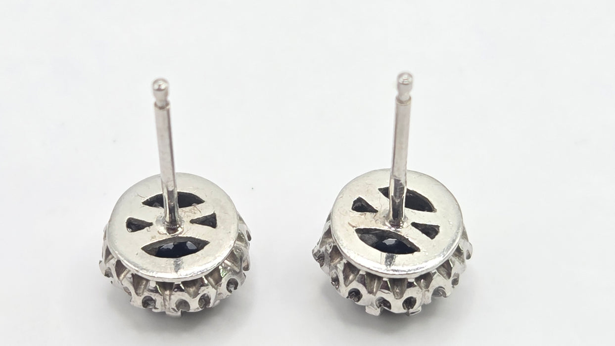 Vintage: 18ct White Gold Sapphire & Diamond Cluster Stud Earrings — From 1982