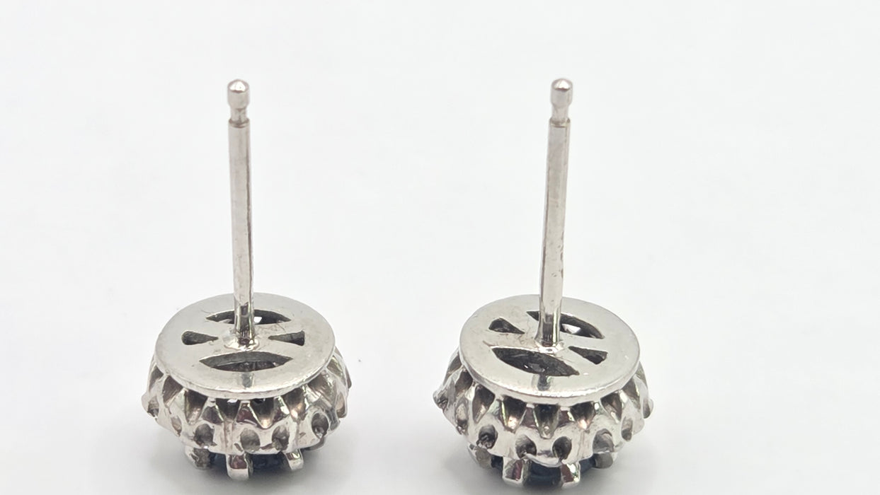 Vintage: 18ct White Gold Sapphire & Diamond Cluster Stud Earrings — From 1982