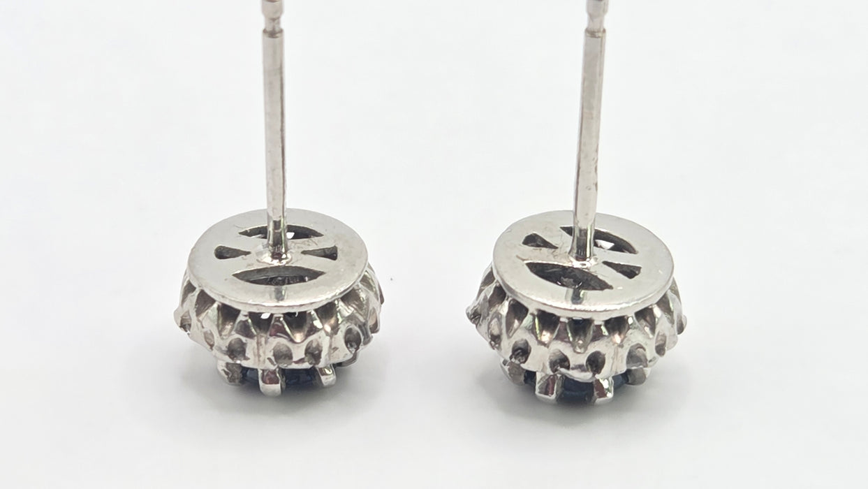 Vintage: 18ct White Gold Sapphire & Diamond Cluster Stud Earrings — From 1982