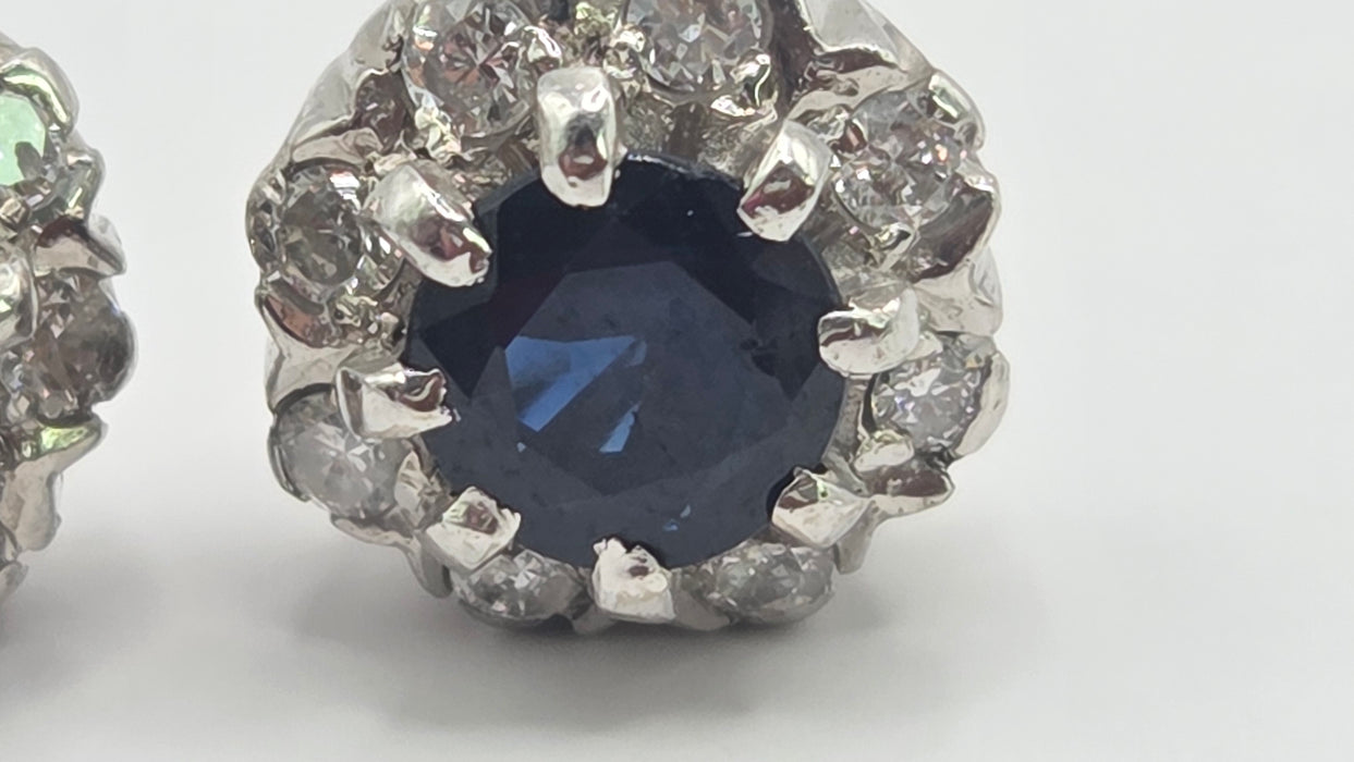 Vintage: 18ct White Gold Sapphire & Diamond Cluster Stud Earrings — From 1982