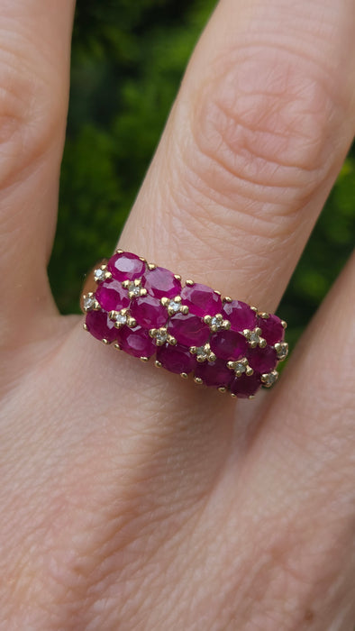 Vintage: Substantial 9ct Gold Ruby & Diamond Geometric Dress Ring