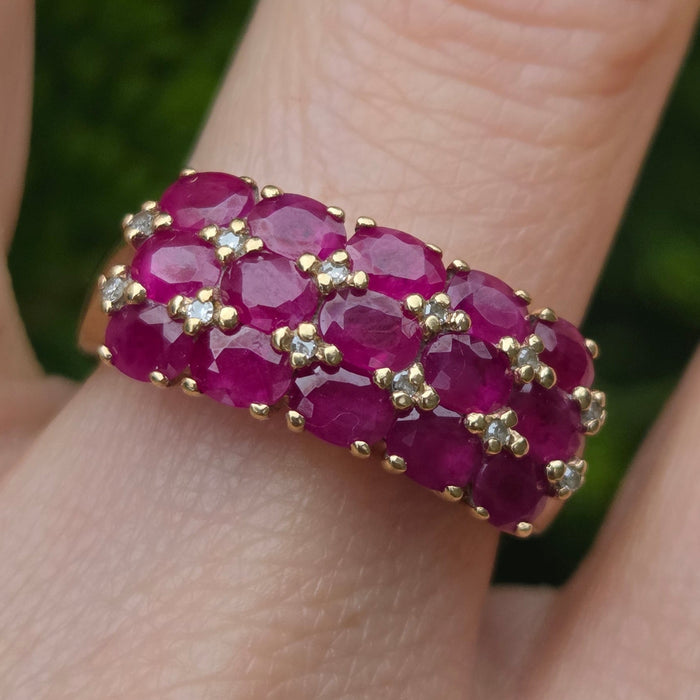 Vintage: Substantial 9ct Gold Ruby & Diamond Geometric Dress Ring