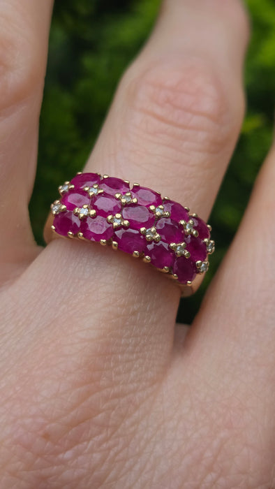 Vintage: Substantial 9ct Gold Ruby & Diamond Geometric Dress Ring