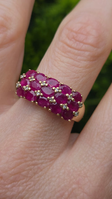 Vintage: Substantial 9ct Gold Ruby & Diamond Geometric Dress Ring