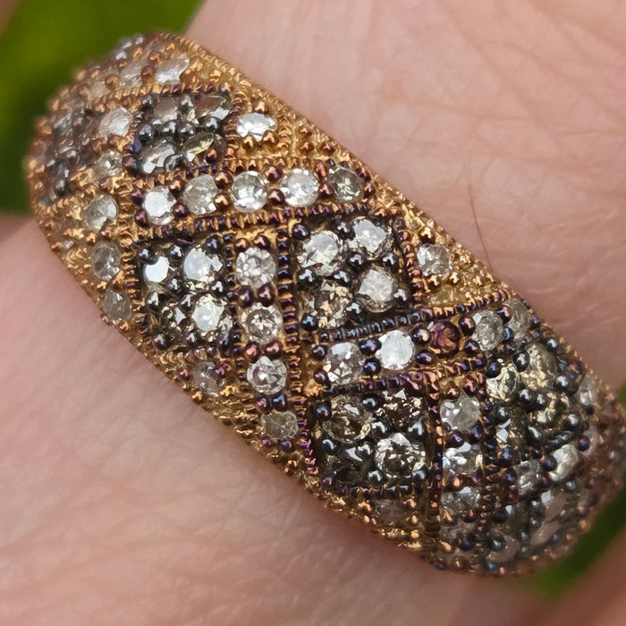 Vintage: 9ct Gold Champagne & White Natural Diamond Dress Ring