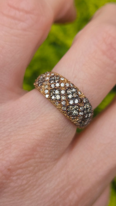 Vintage: 9ct Gold Champagne & White Natural Diamond Dress Ring
