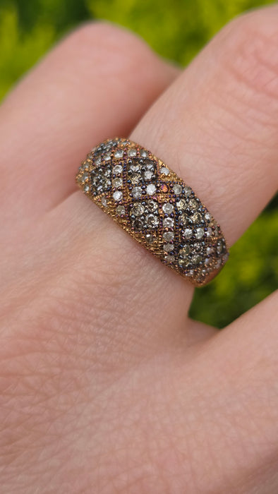 Vintage: 9ct Gold Champagne & White Natural Diamond Dress Ring