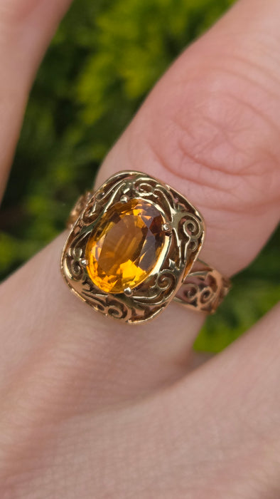 3071 Vintage: 14ct Yellow Gold Citrine Signet Ring