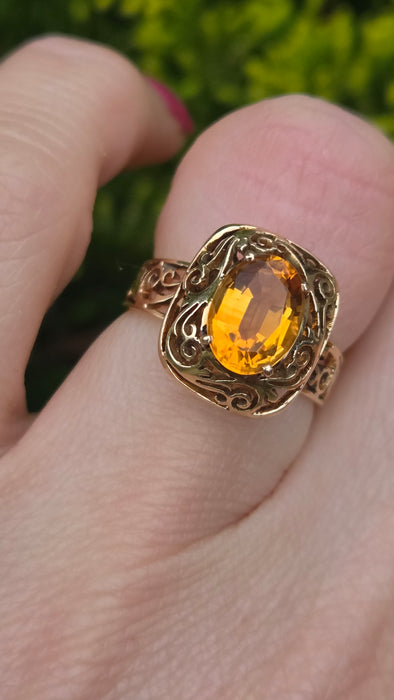 3071 Vintage: 14ct Yellow Gold Citrine Signet Ring