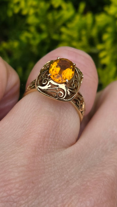 3071 Vintage: 14ct Yellow Gold Citrine Signet Ring