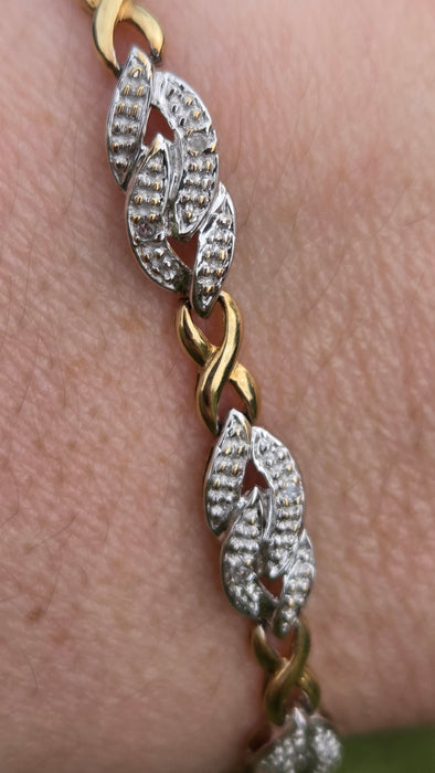 Vintage: 9ct Yellow & White Gold Natural Diamond Bracelet