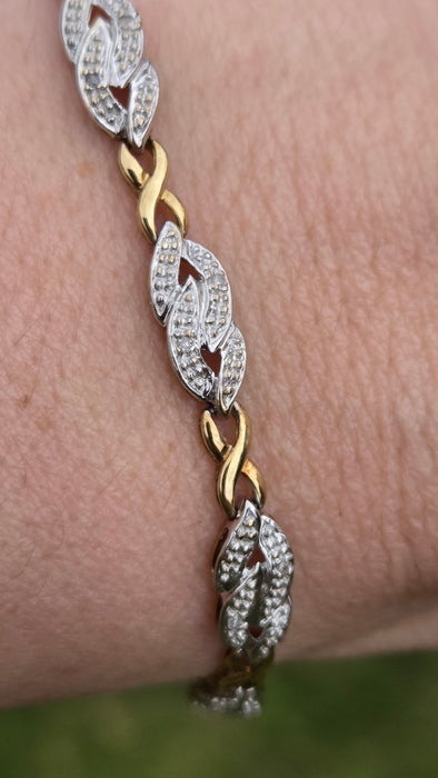 Vintage: 9ct Yellow & White Gold Natural Diamond Bracelet