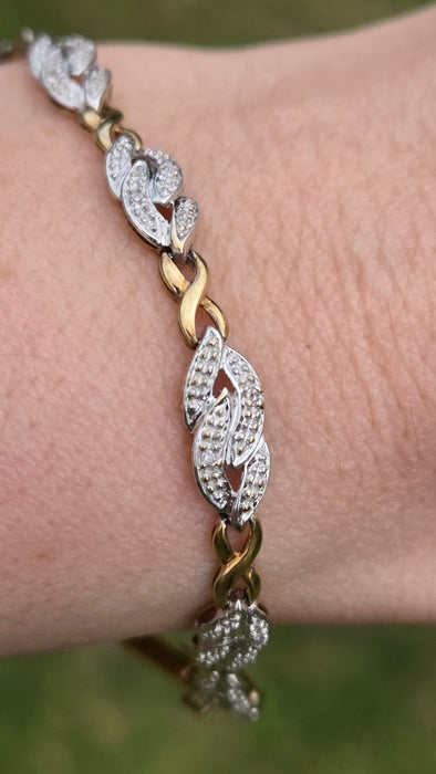 Vintage: 9ct Yellow & White Gold Natural Diamond Bracelet