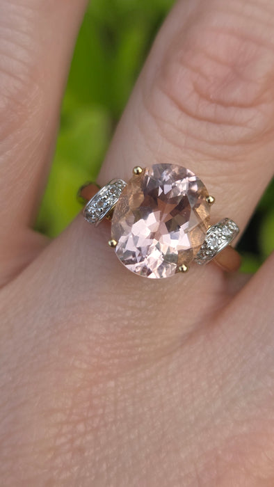 Vintage: 9ct Yellow Gold Morganite & Glacier Topaz Ring