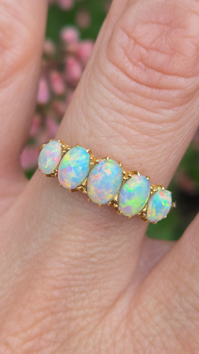 Vintage: 18ct Yellow Gold Five Stone Opal Dress Ring — 1.47ct