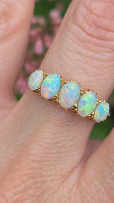 Vintage: 18ct Yellow Gold Five Stone Opal Dress Ring — 1.47ct