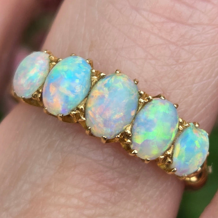 Vintage: 18ct Yellow Gold Five Stone Opal Dress Ring — 1.47ct