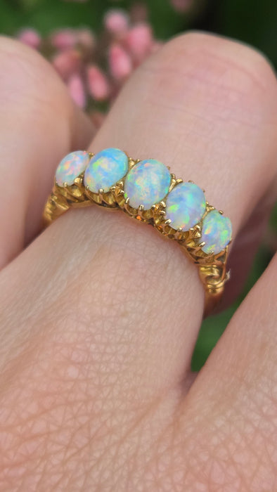 Vintage: 18ct Yellow Gold Five Stone Opal Dress Ring — 1.47ct