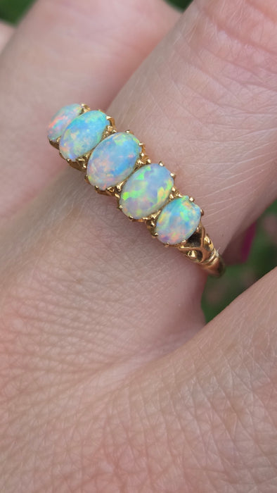 Vintage: 18ct Yellow Gold Five Stone Opal Dress Ring — 1.47ct