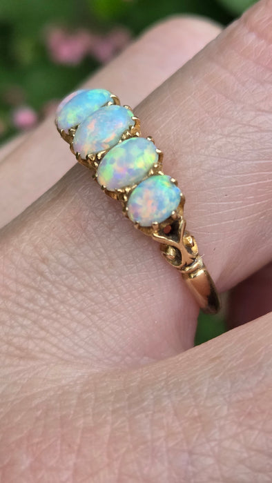 Vintage: 18ct Yellow Gold Five Stone Opal Dress Ring — 1.47ct