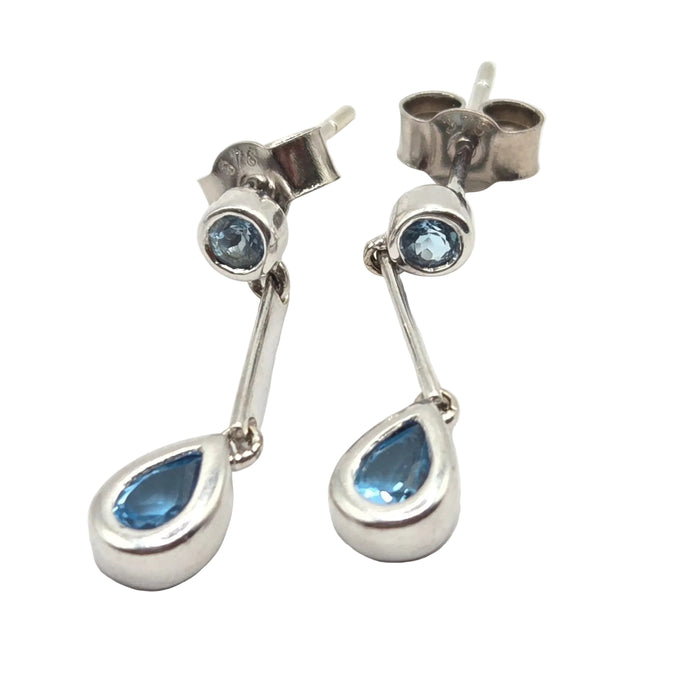 Vintage: 9ct White Gold Blue Topaz Drop Earrings