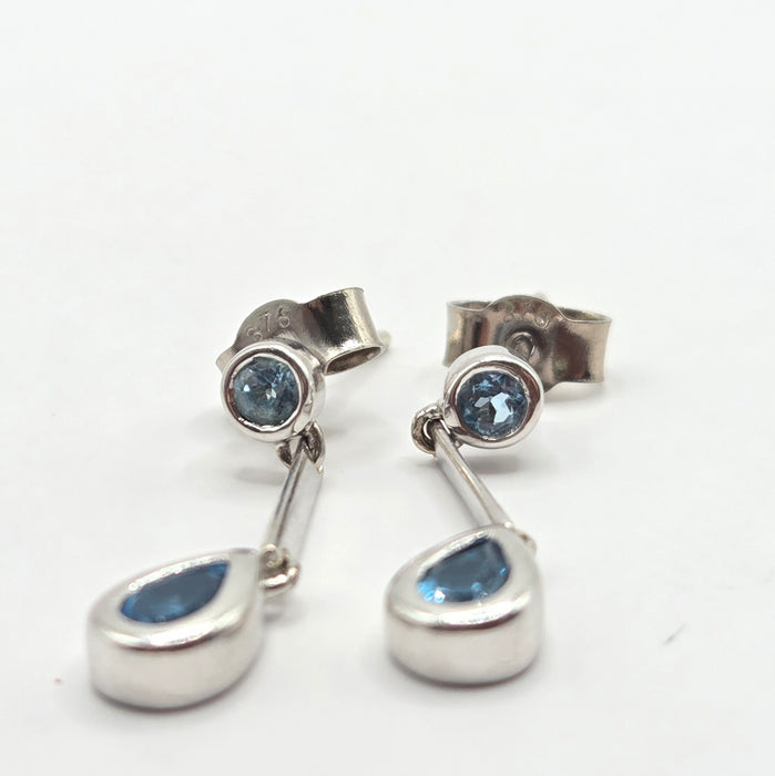 Vintage: 9ct White Gold Blue Topaz Drop Earrings