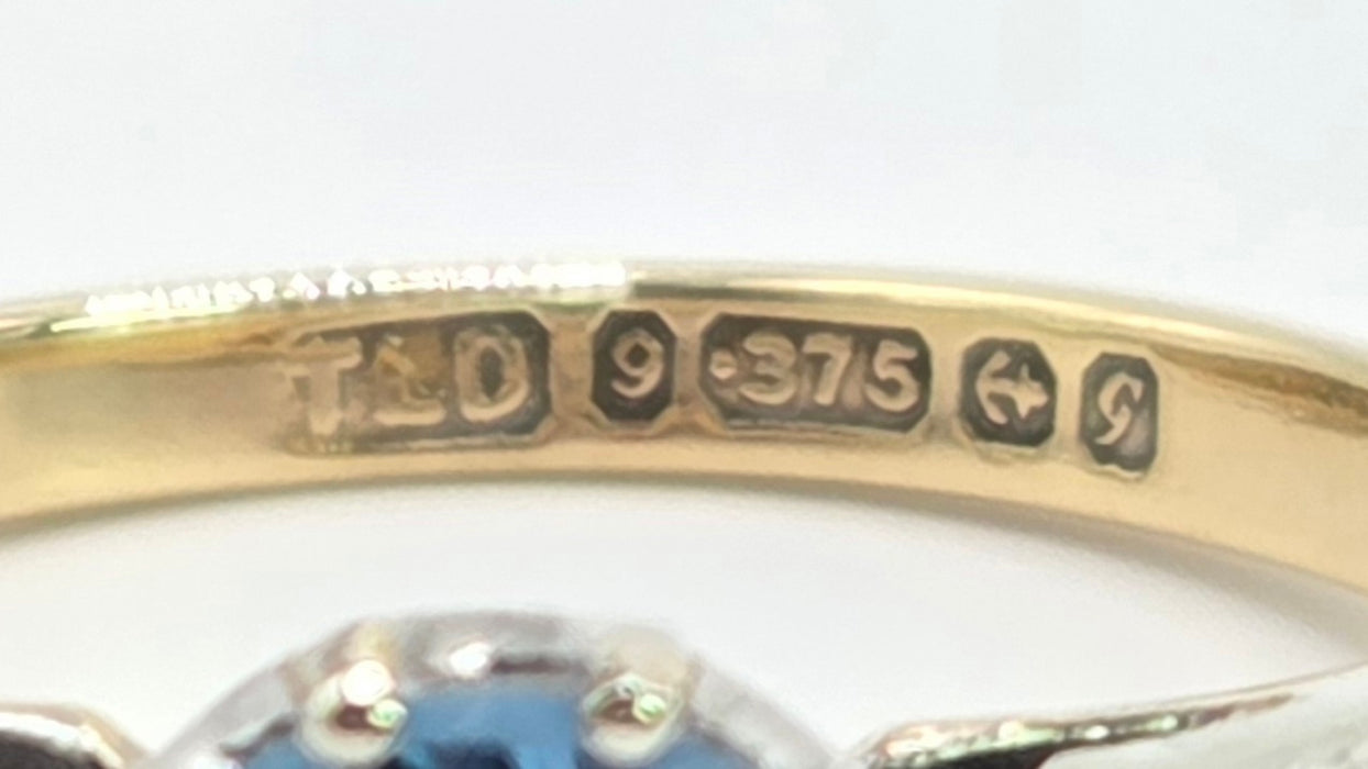 Vintage: 9ct Yellow Gold Blue Topaz Solitaire Ring — From 1956