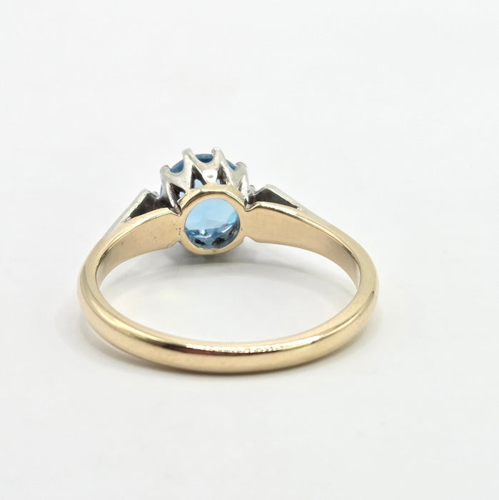 Vintage: 9ct Yellow Gold Blue Topaz Solitaire Ring — From 1956