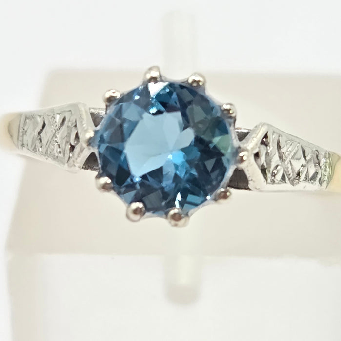 Vintage: 9ct Yellow Gold Blue Topaz Solitaire Ring — From 1956
