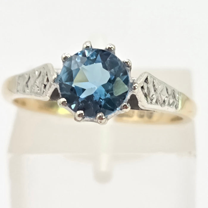 Vintage: 9ct Yellow Gold Blue Topaz Solitaire Ring — From 1956