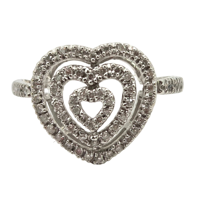 Vintage: 9ct White Gold Diamond Triple Heart Cocktail Ring