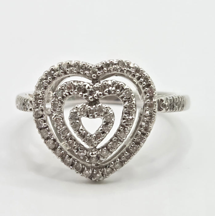 Vintage: 9ct White Gold Diamond Triple Heart Cocktail Ring