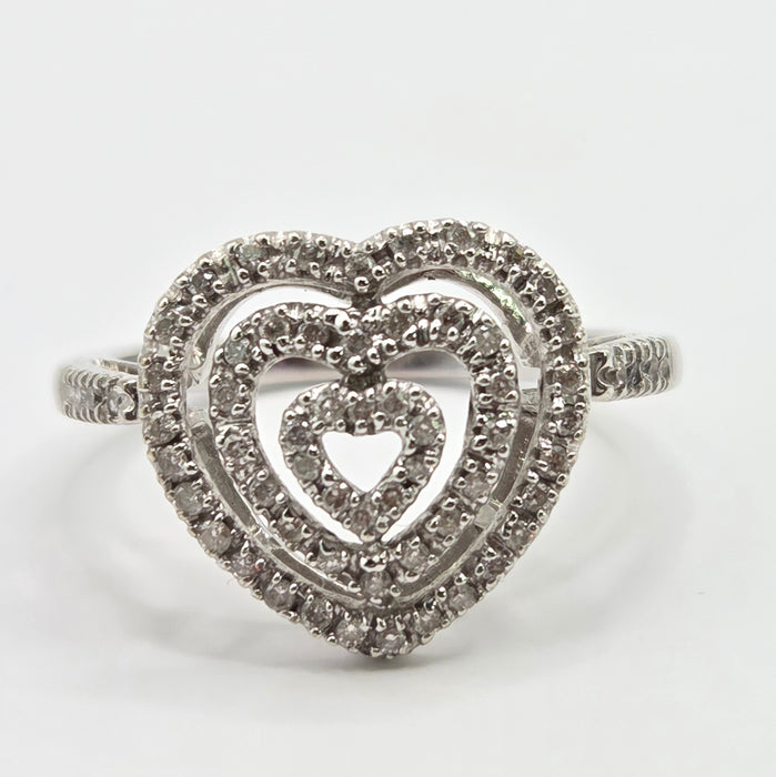 Vintage: 9ct White Gold Diamond Triple Heart Cocktail Ring