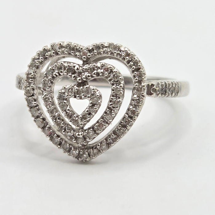 Vintage: 9ct White Gold Diamond Triple Heart Cocktail Ring